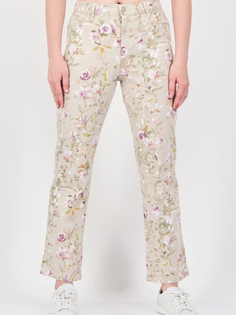 Gloria Vanderbilt Amanda Floral Jeans Size 12 Short| Beige Stretch Crop